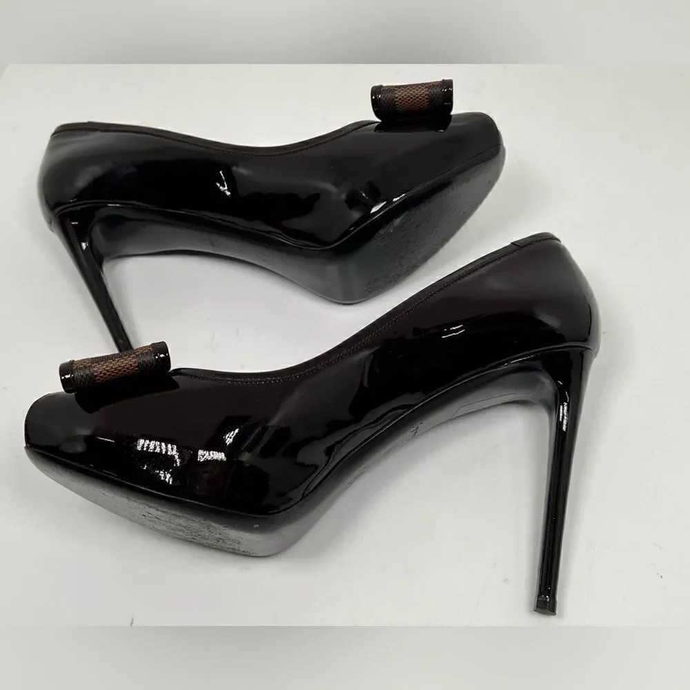 Louis Vuitton Brown Patent Leather Valentine Peep Toe Pumps Size 41